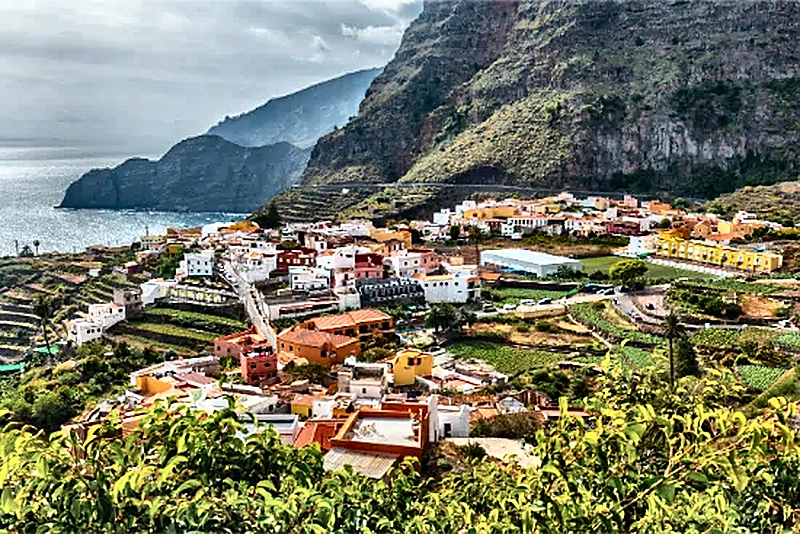 view town agulo valleys municipalities hermigua vallehermoso la gomera canary islands