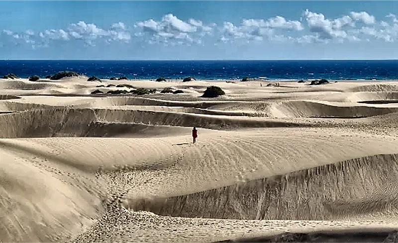 Veduta delle dune di Maspalomas e dell’Oceano Atlantico